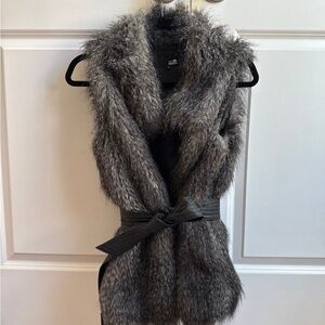 Faux Fur Gray Vest with Belt